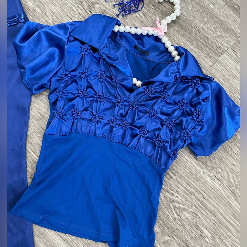 Y2K| Elegant Royal Blue Scrunched Satin Top